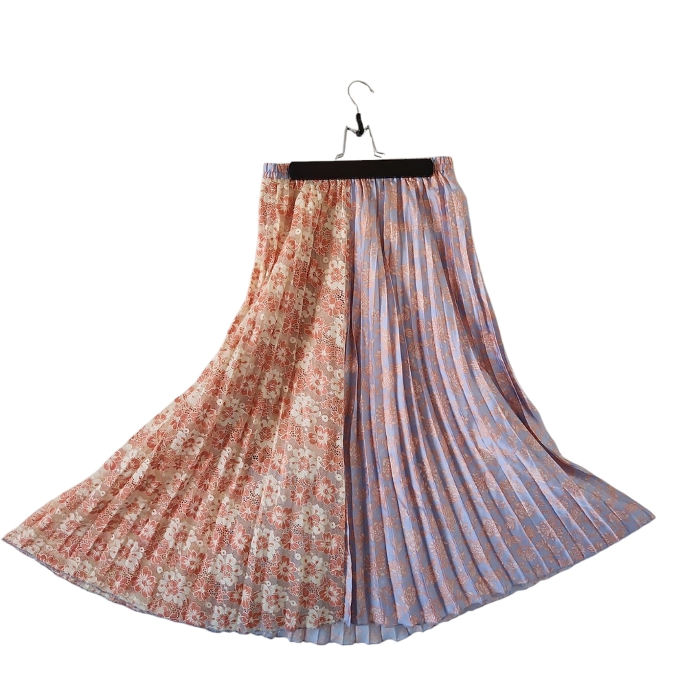Double Floral  Pattern Pleated Skirt